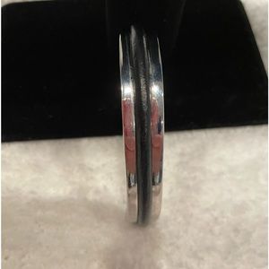 NWOT Women’s Allsaints Black Leather Silver Inset Cuff Bracelet